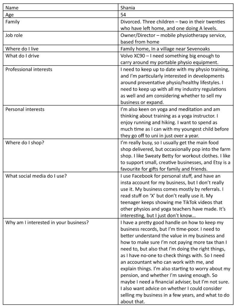 Example of a customer persona